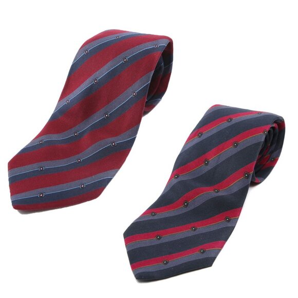 Vintage Signor Angelo Silk Ties Italy Striped Neckties 90s Red Blue - Set of 2 - Picture 1 of 9